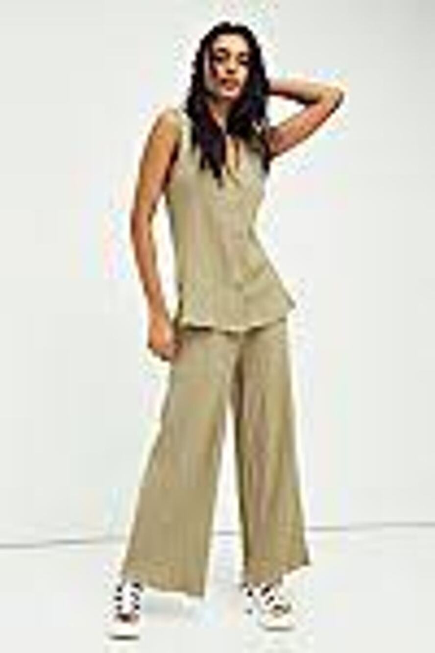 Free People Beach XS Coastal Dana Set Ribbed Knit Tank Wide Leg Pants Women